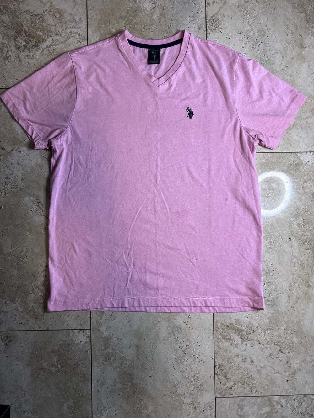 U.S. Polo Assn. Men's V-Neck Short Sleeve Logo T-Shirt in Pink